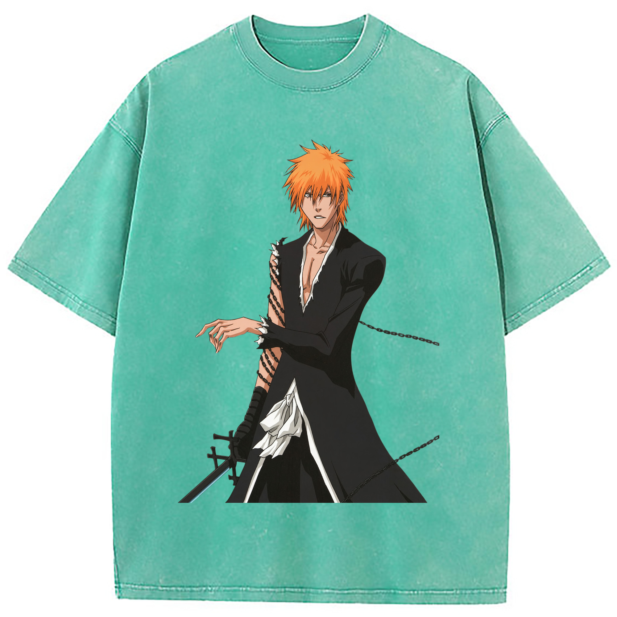 （画像用） ブリーチ 黒崎一護（くろさき いちご）BLEACH Kurosaki Ichigo 綿100% ヴィンテージ風 半袖Tシャツ（フロントプリント）